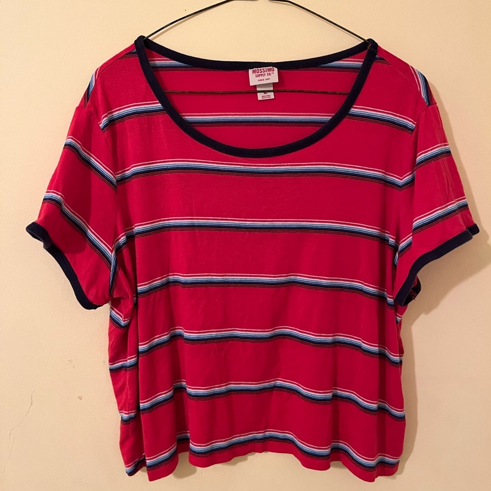 Red Orange Blue Striped Crop Top